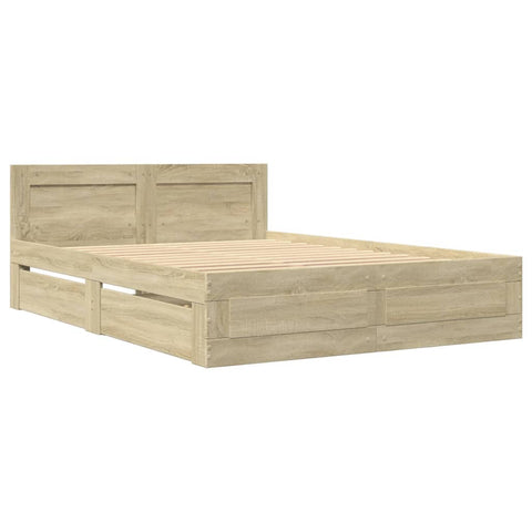 vidaXL Bed Frame with Headboard without Mattress Sonoma Oak 120x190 cm Small Double