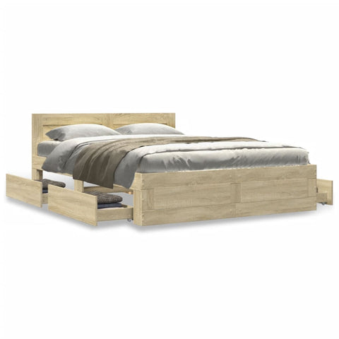 vidaXL Bed Frame with Headboard without Mattress Sonoma Oak 120x190 cm Small Double