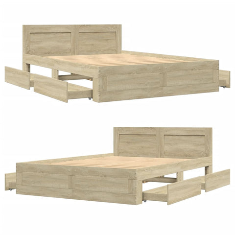 vidaXL Bed Frame with Headboard without Mattress Sonoma Oak 120x190 cm Small Double