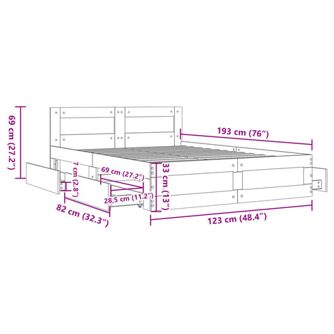 vidaXL Bed Frame with Headboard without Mattress Sonoma Oak 120x190 cm Small Double