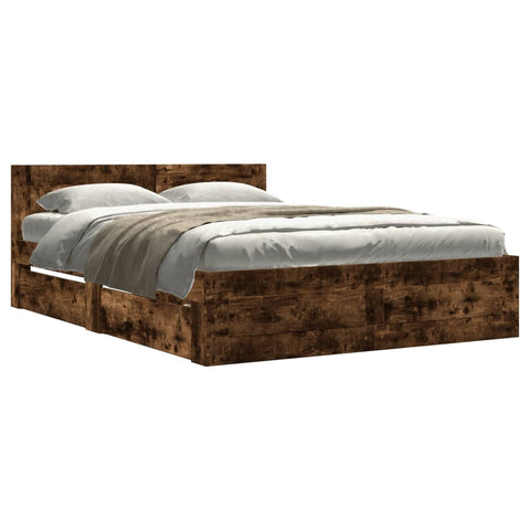 vidaXL Bed Frame with Headboard without Mattress Smoked Oak 120x190 cm Small Double