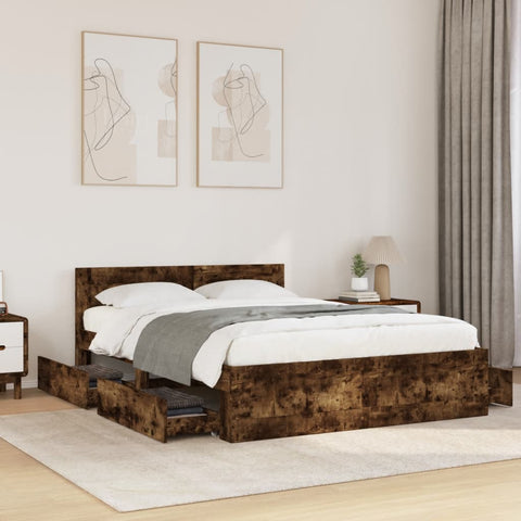 vidaXL Bed Frame with Headboard without Mattress Smoked Oak 120x190 cm Small Double
