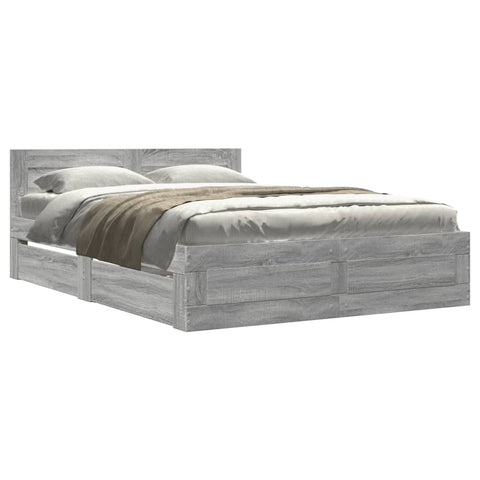 vidaXL Bed Frame with Headboard without Mattress Grey Sonoma 120x190 cm Small Double