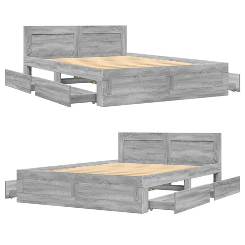 vidaXL Bed Frame with Headboard without Mattress Grey Sonoma 120x190 cm Small Double