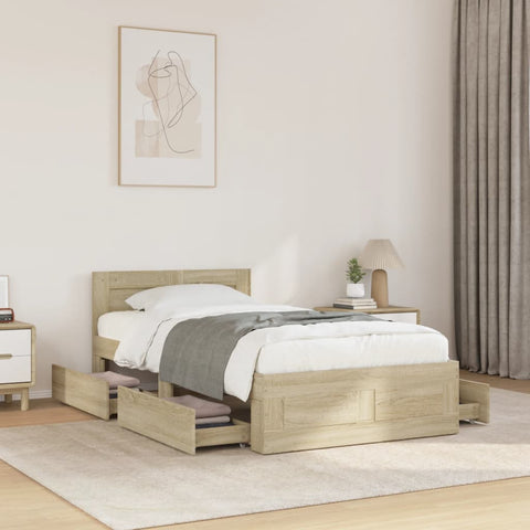 vidaXL Bed Frame with Headboard without Mattress Sonoma Oak 90x190 cm Single