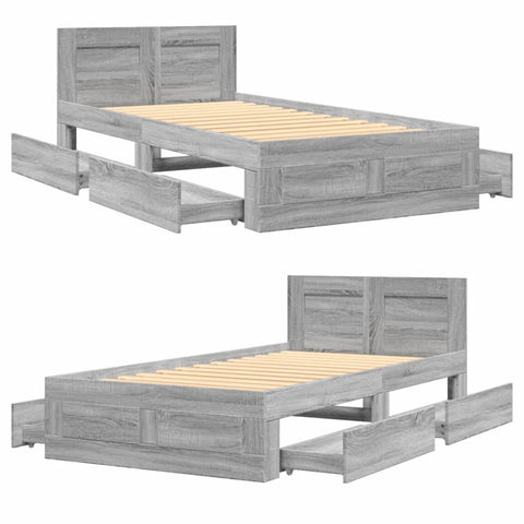 vidaXL Bed Frame with Headboard without Mattress Grey Sonoma 90x190 cm Single