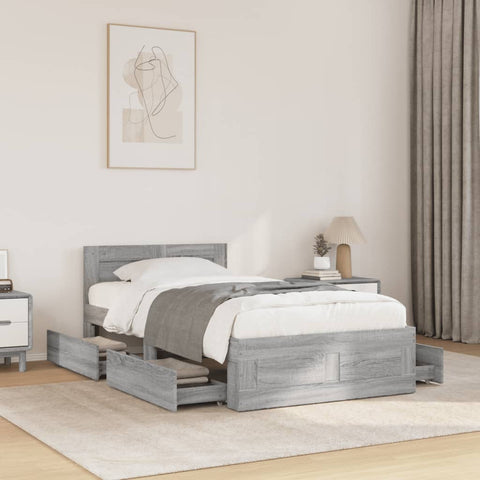 vidaXL Bed Frame with Headboard without Mattress Grey Sonoma 90x190 cm Single