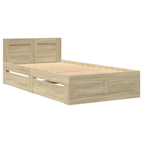 vidaXL Bed Frame with Headboard without Mattress Sonoma Oak 75x190 cm Small Single