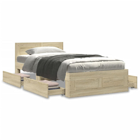 vidaXL Bed Frame with Headboard without Mattress Sonoma Oak 75x190 cm Small Single