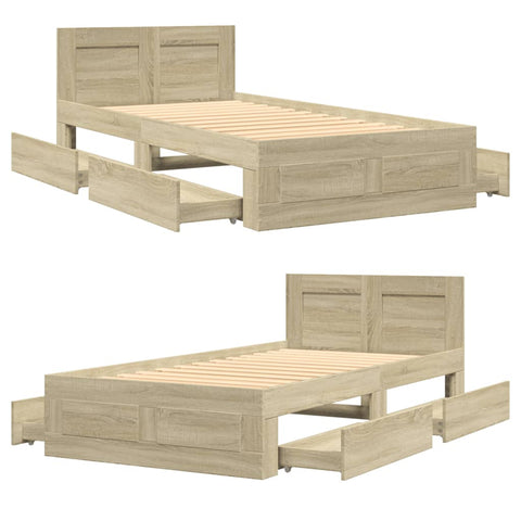 vidaXL Bed Frame with Headboard without Mattress Sonoma Oak 75x190 cm Small Single