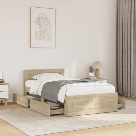vidaXL Bed Frame with Headboard without Mattress Sonoma Oak 75x190 cm Small Single