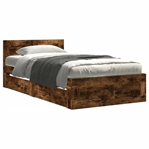 vidaXL Bed Frame with Headboard without Mattress Smoked Oak 75x190 cm Small Single