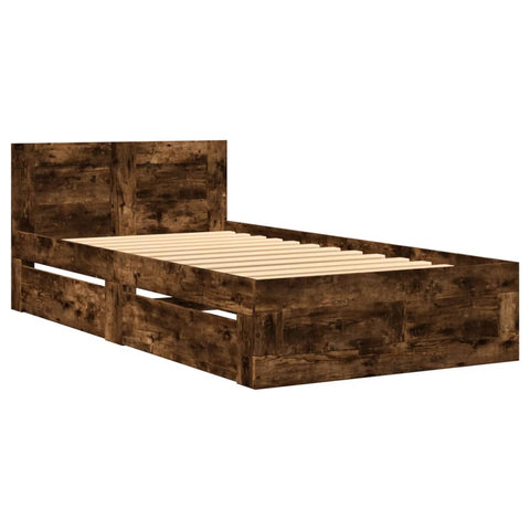 vidaXL Bed Frame with Headboard without Mattress Smoked Oak 75x190 cm Small Single