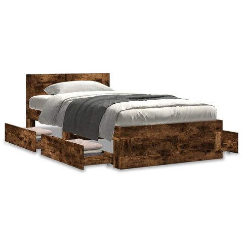 vidaXL Bed Frame with Headboard without Mattress Smoked Oak 75x190 cm Small Single