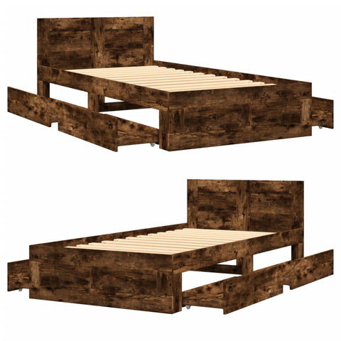 vidaXL Bed Frame with Headboard without Mattress Smoked Oak 75x190 cm Small Single
