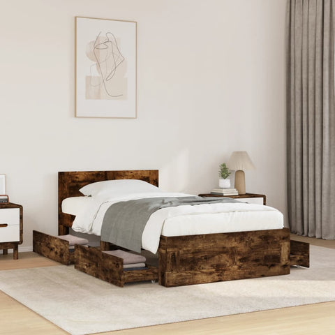 vidaXL Bed Frame with Headboard without Mattress Smoked Oak 75x190 cm Small Single