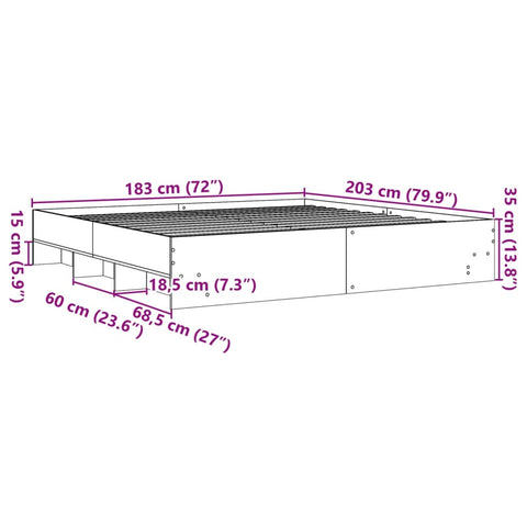 vidaXL Bed Frame without Mattress Grey Sonoma 180x200 cm Super King Engineered Wood