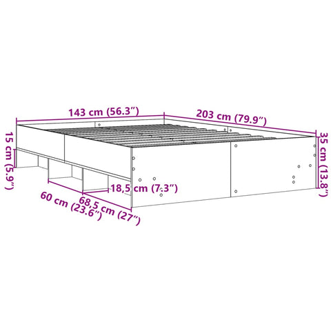 vidaXL Bed Frame without Mattress Grey Sonoma 140x200 cm Engineered Wood