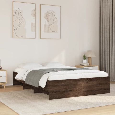 vidaXL Bed Frame without Mattress Brown Oak 135x190 cm Double Engineered Wood