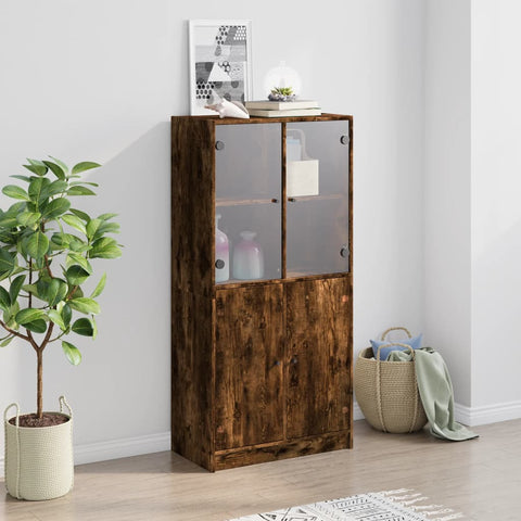 vidaXL Highboard with Doors Smoked Oak 68x37x142 cm Engineered Wood