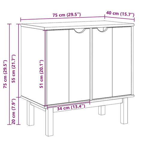 vidaXL Hallway Cabinet OTTA 75x40x75 cm Solid Wood Pine
