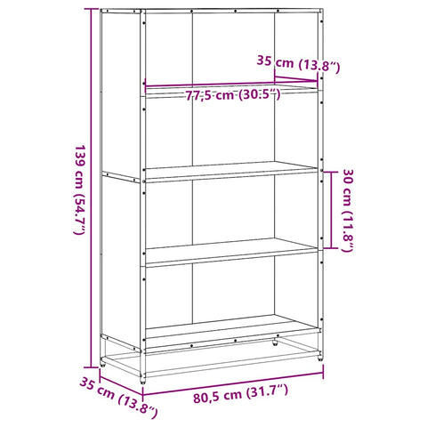 vidaXL Bookcase Grey Sonoma 80.5x35x139 cm Engineered Wood