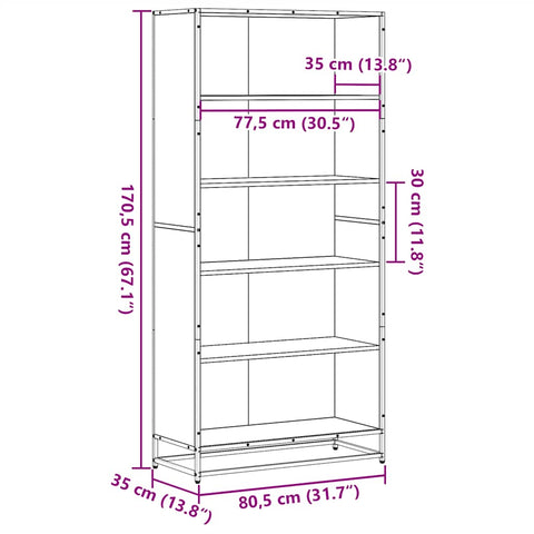 vidaXL Bookcase Sonoma Oak 80.5x35x170.5 cm Engineered Wood