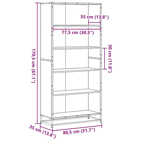 vidaXL Bookcase Grey Sonoma 80.5x35x170.5 cm Engineered Wood