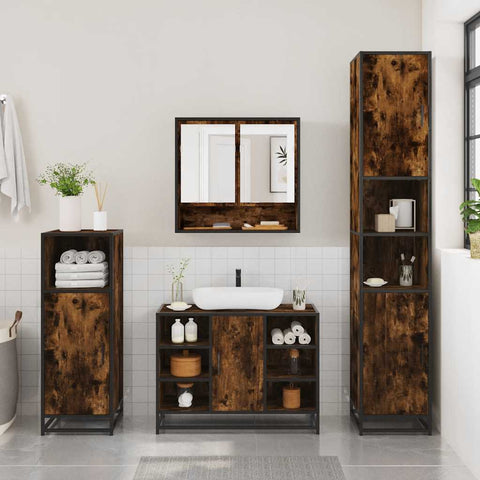 vidaXL 2 Piece Bathroom Furniture Set Smoked Oak Engineered Wood