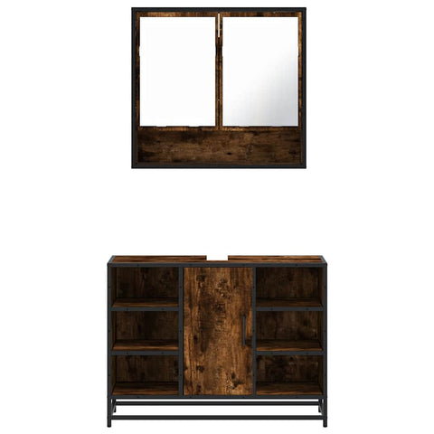 vidaXL 2 Piece Bathroom Furniture Set Smoked Oak Engineered Wood