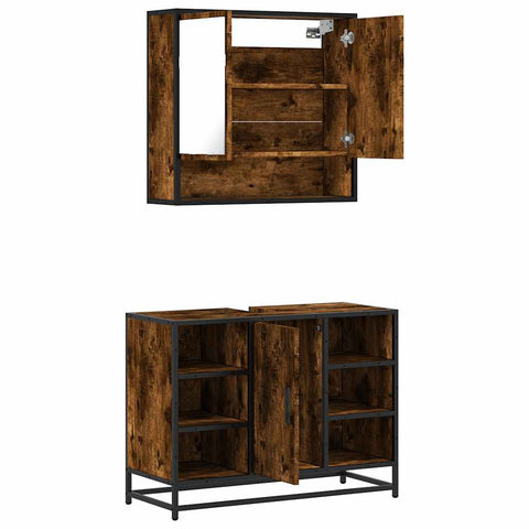 vidaXL 2 Piece Bathroom Furniture Set Smoked Oak Engineered Wood
