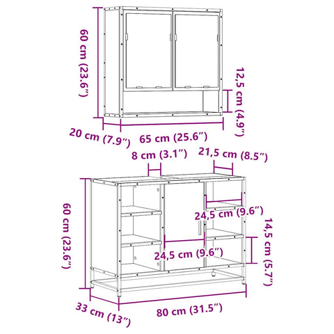vidaXL 2 Piece Bathroom Furniture Set Grey Sonoma Engineered Wood