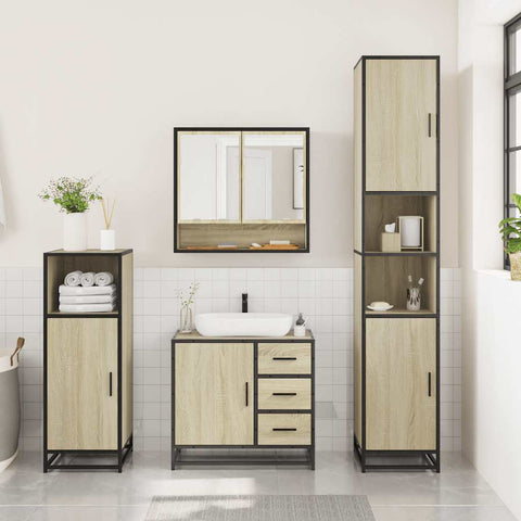 vidaXL 3 Piece Bathroom Furniture Set Sonoma Oak Engineered Wood
