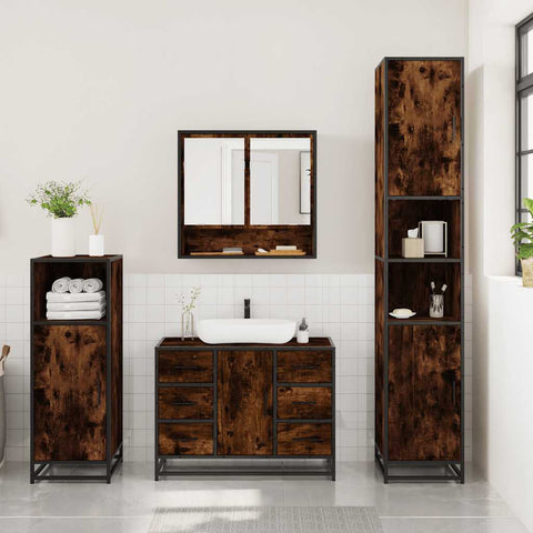 vidaXL 3 Piece Bathroom Furniture Set Smoked Oak Engineered Wood