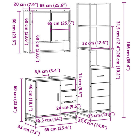 vidaXL 3 Piece Bathroom Furniture Set Brown Oak Engineered Wood