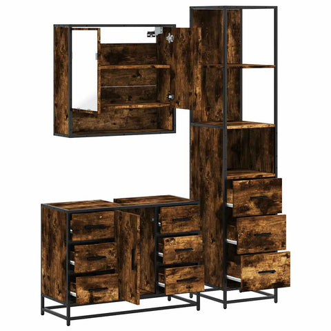 vidaXL 3 Piece Bathroom Furniture Set Smoked Oak Engineered Wood