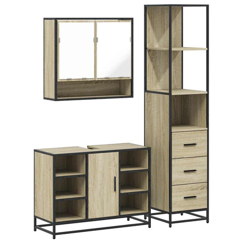 vidaXL 3 Piece Bathroom Furniture Set Sonoma Oak Engineered Wood