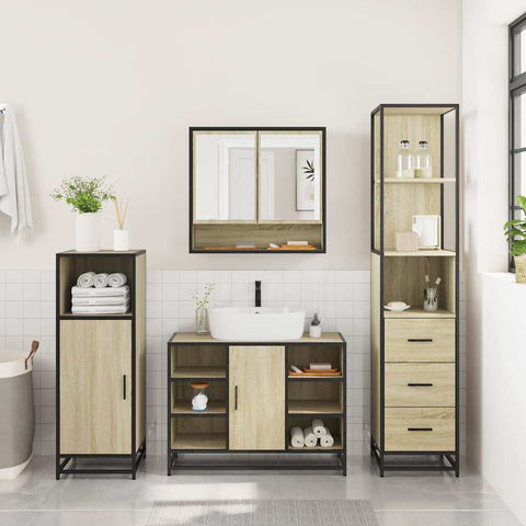 vidaXL 3 Piece Bathroom Furniture Set Sonoma Oak Engineered Wood