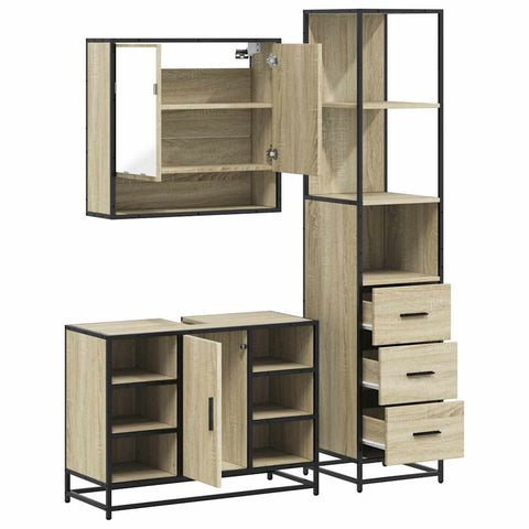 vidaXL 3 Piece Bathroom Furniture Set Sonoma Oak Engineered Wood