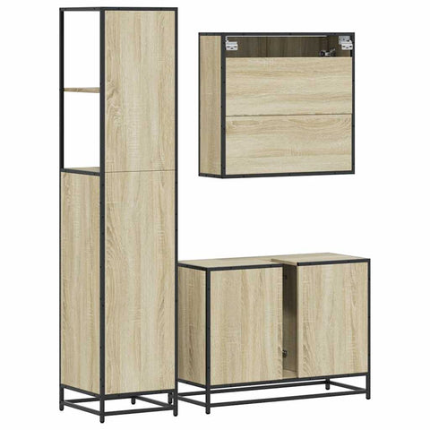 vidaXL 3 Piece Bathroom Furniture Set Sonoma Oak Engineered Wood