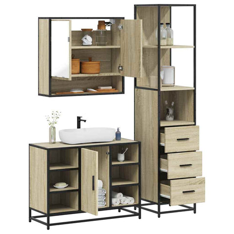 vidaXL 3 Piece Bathroom Furniture Set Sonoma Oak Engineered Wood