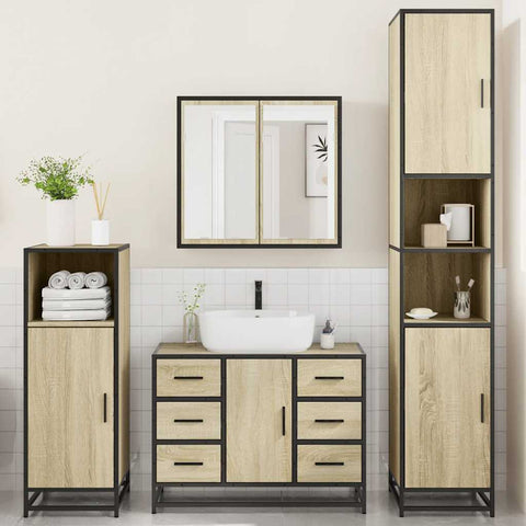 vidaXL 4 Piece Bathroom Furniture Set Sonoma Oak Engineered Wood