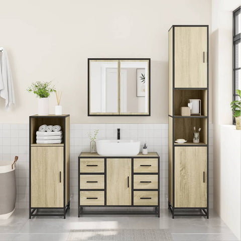 vidaXL 4 Piece Bathroom Furniture Set Sonoma Oak Engineered Wood