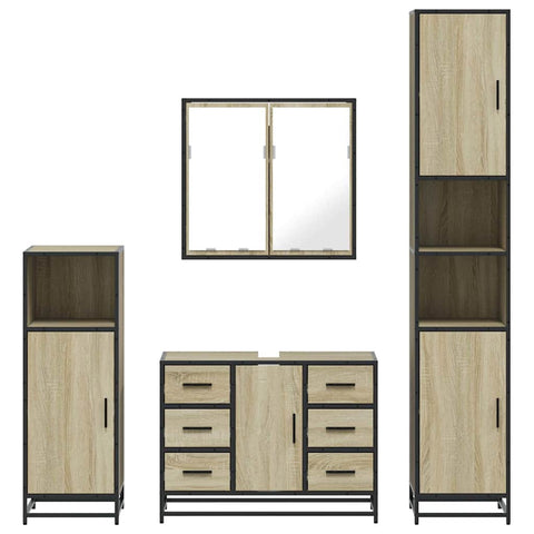 vidaXL 4 Piece Bathroom Furniture Set Sonoma Oak Engineered Wood
