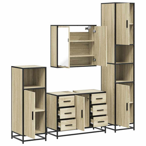 vidaXL 4 Piece Bathroom Furniture Set Sonoma Oak Engineered Wood