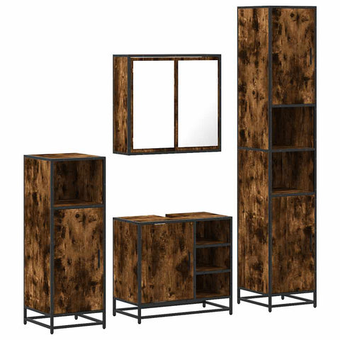 vidaXL 4 Piece Bathroom Furniture Set Smoked Oak Engineered Wood