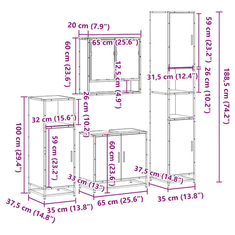vidaXL 4 Piece Bathroom Furniture Set Smoked Oak Engineered Wood