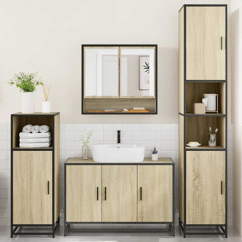 vidaXL 4 Piece Bathroom Furniture Set Sonoma Oak Engineered Wood
