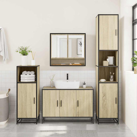 vidaXL 4 Piece Bathroom Furniture Set Sonoma Oak Engineered Wood