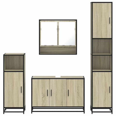vidaXL 4 Piece Bathroom Furniture Set Sonoma Oak Engineered Wood